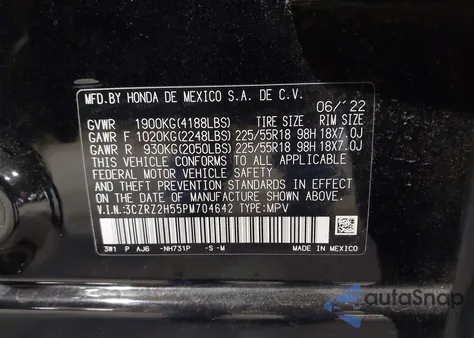 2023 Honda Hr-V Awd Sport from USA, damaged, VIN 3CZRZ2H55PM704642